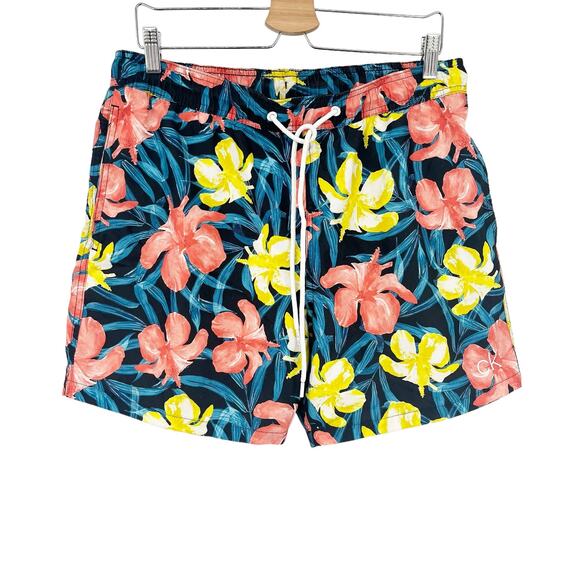 Calvin Klein Mens Tropical Hawaiian Hibiscus Print Quick Dry Swim Trunks Size L - Picture 2 of 9
